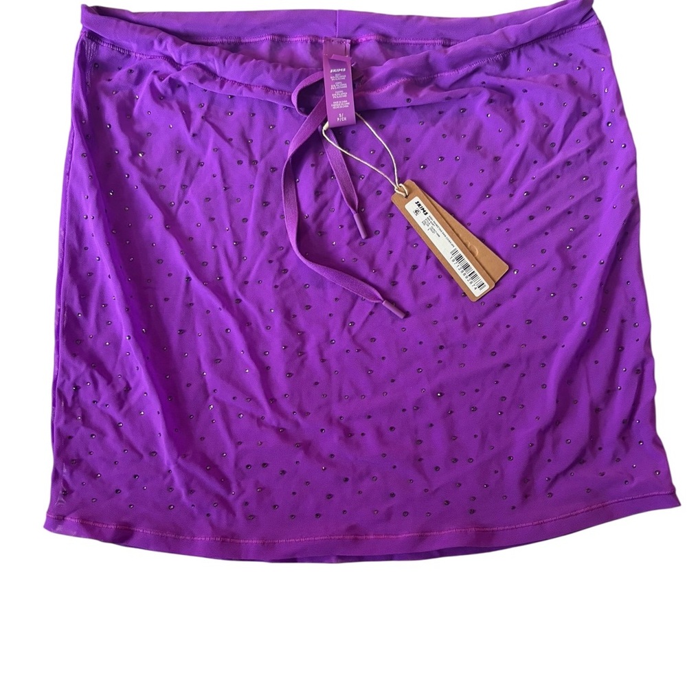 SKIMS Mesh Rhinestone Swim Cover-Up Mini Skirt Violet Size S NWT